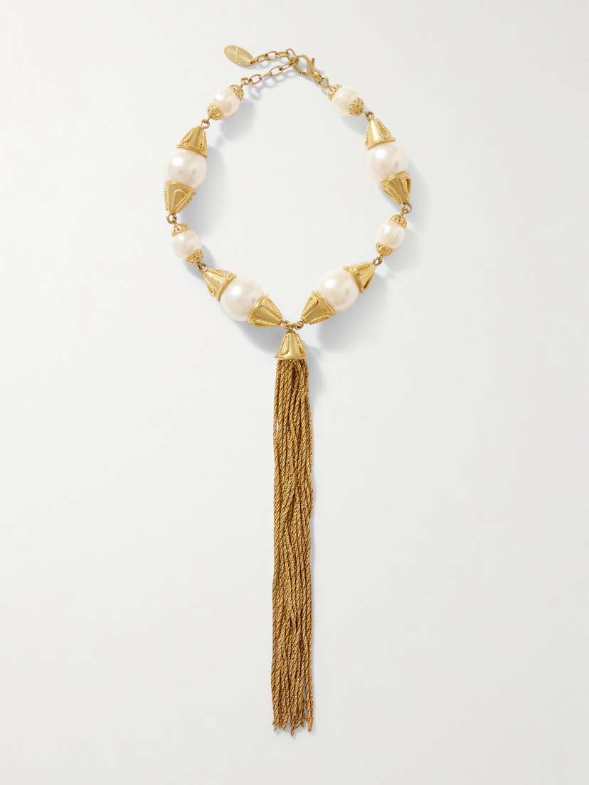 Sonia Petroff Cascata Tasselled Gold-plated Faux Pearl Necklace