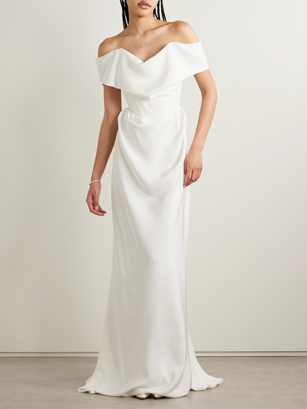 Vivienne Westwood Nova Cocotte Off-the-shoulder Draped Silk-crepe Gown In Off-white