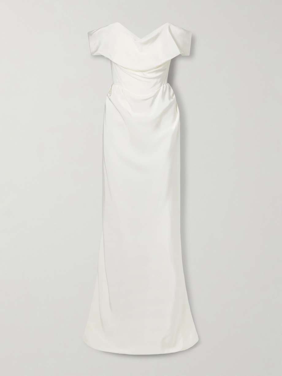 nova cocotte off-the-shoulder draped silk-crepe gown