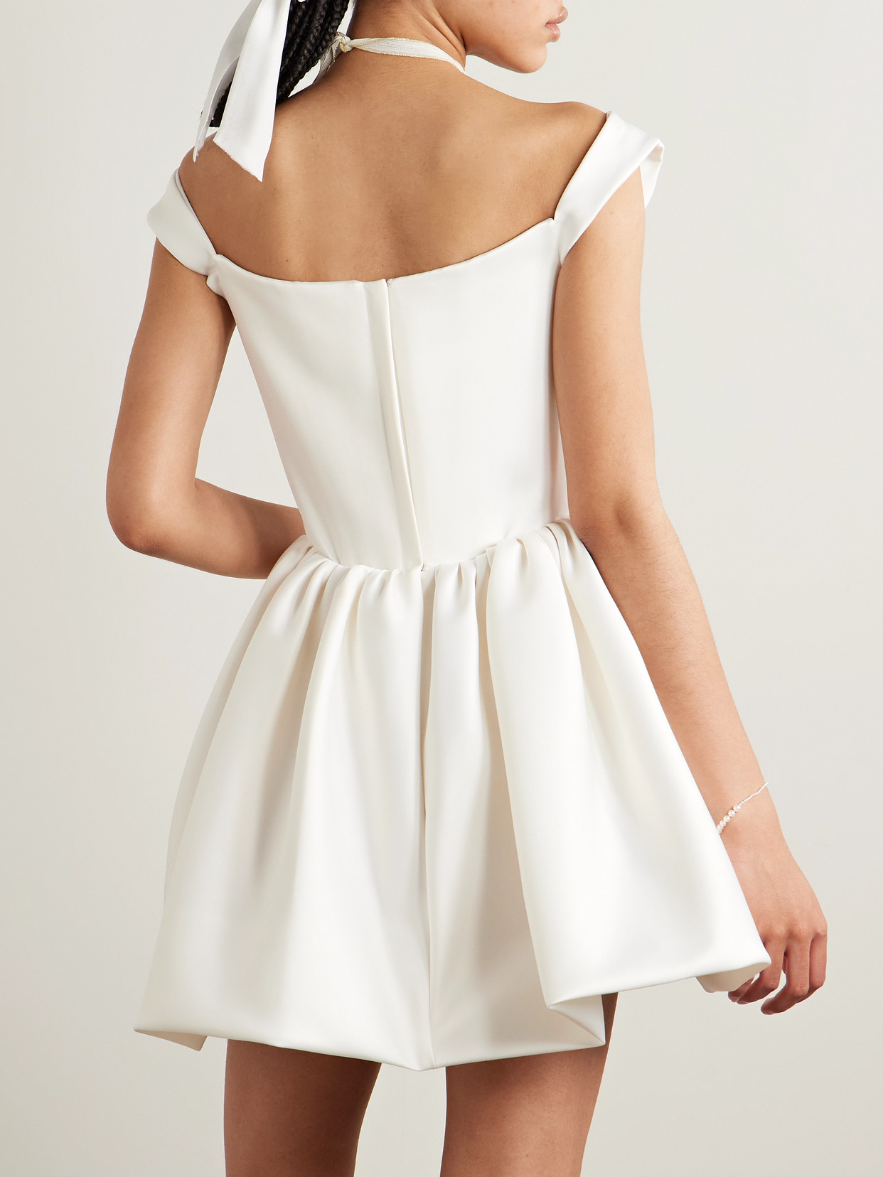 Vivienne Westwood Bagatelle Off-the-shoulder Gathered Duchesse Silk-satin Mini Dress In Off-white