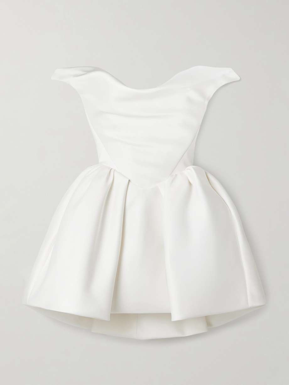 bagatelle off-the-shoulder gathered duchesse silk-satin mini dress