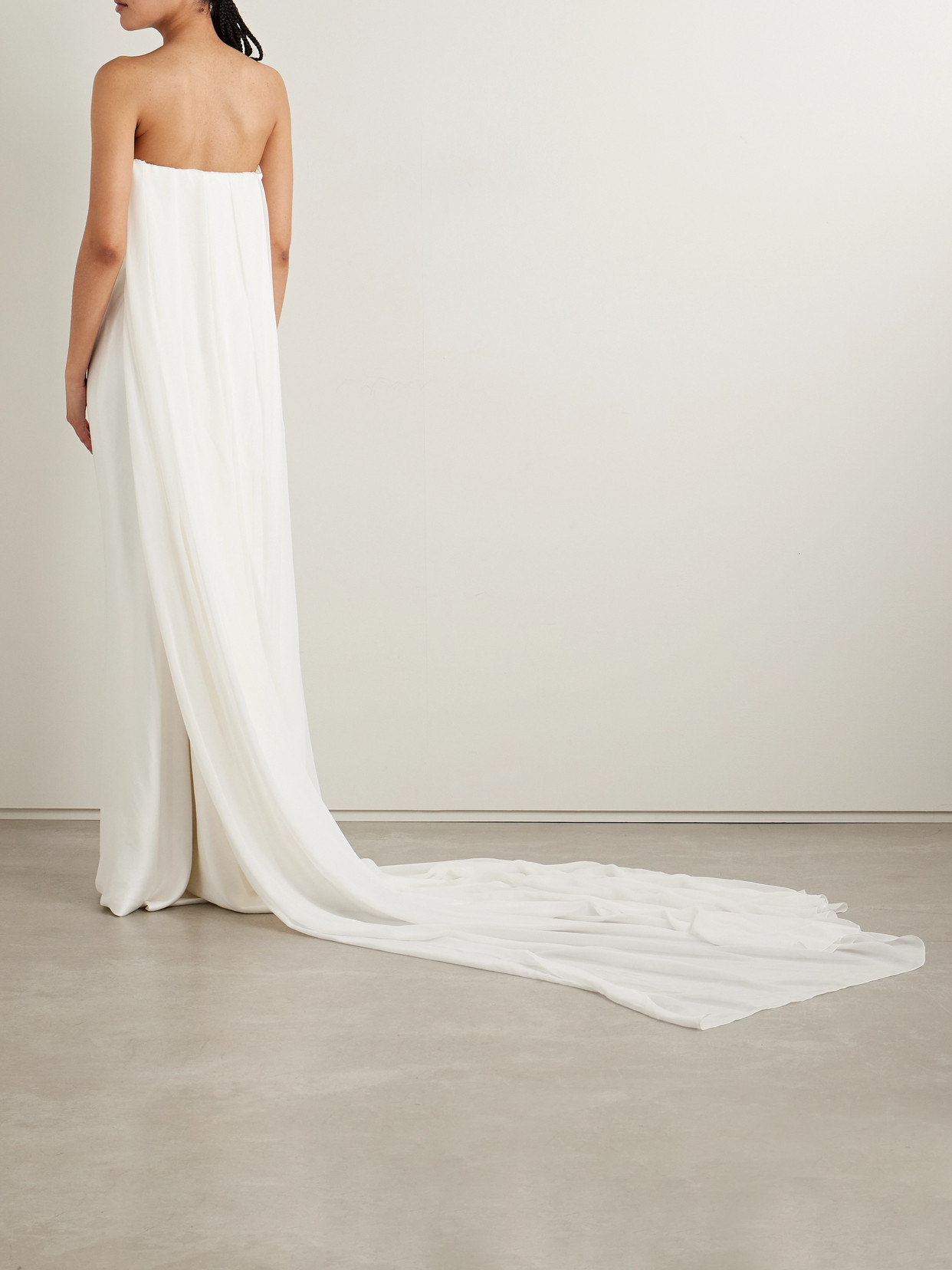 Vivienne Westwood Galaxy Cape-effect Strapless Organic Silk Chiffon-trimmed Satin Gown In Off-white
