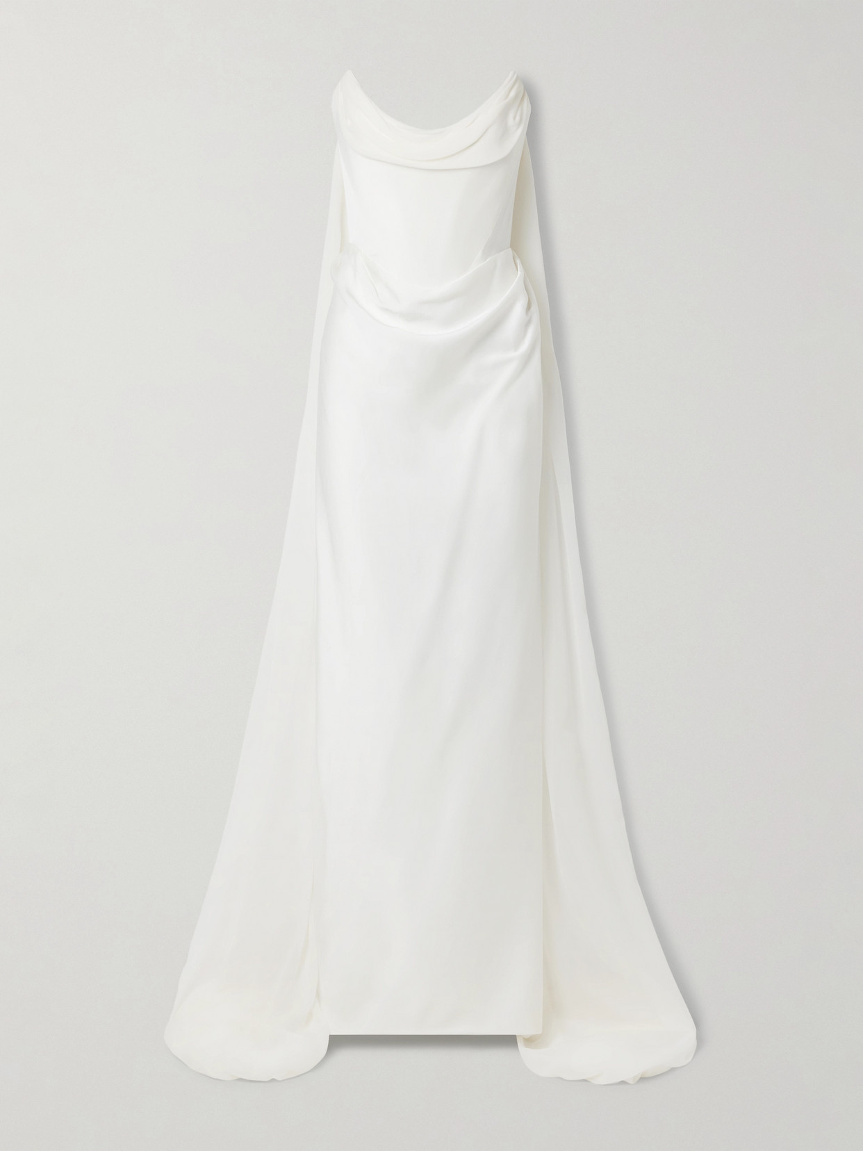 Vivienne Westwood Galaxy Cape-effect Strapless Organic Silk Chiffon-trimmed Satin Gown In Off-white