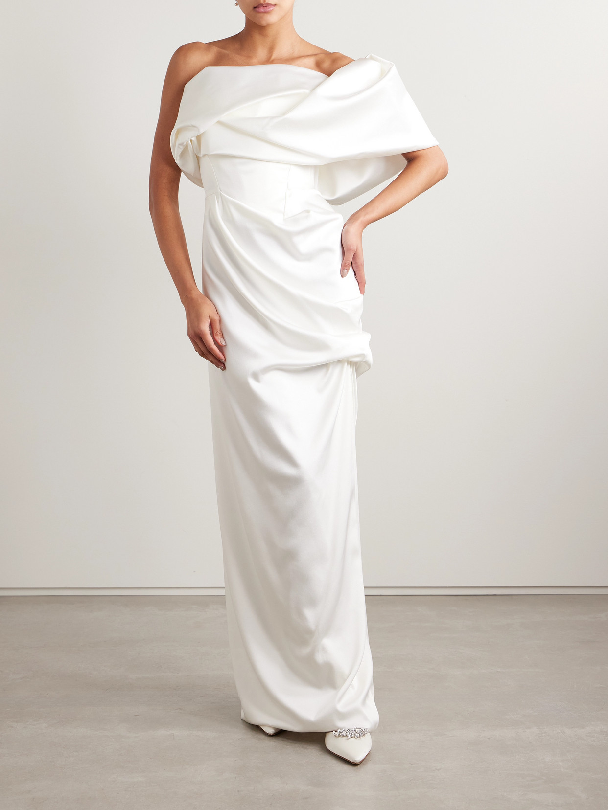 Vivienne Westwood Sybyl Off-the-shoulder Draped Satin Gown In Ivory