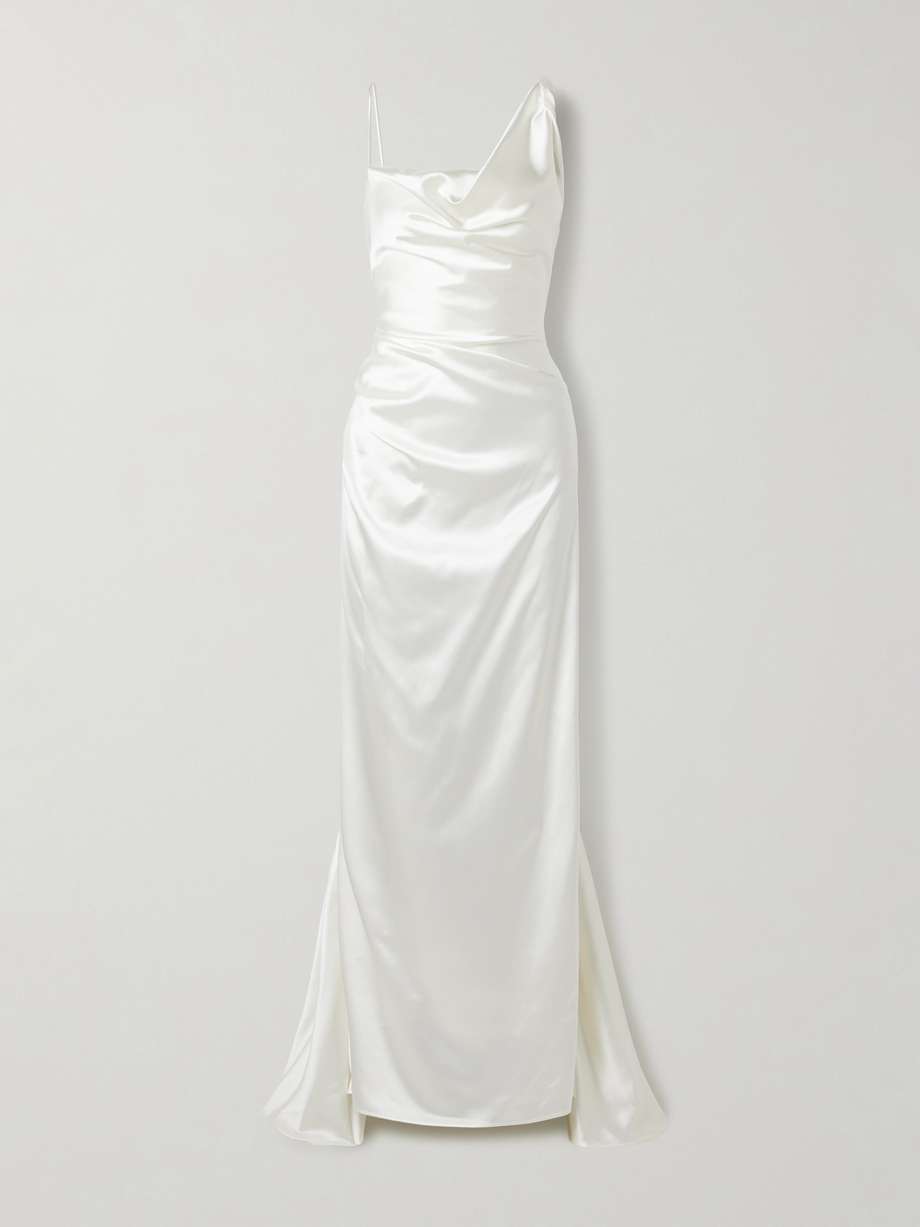 minerva draped silk-satin gown