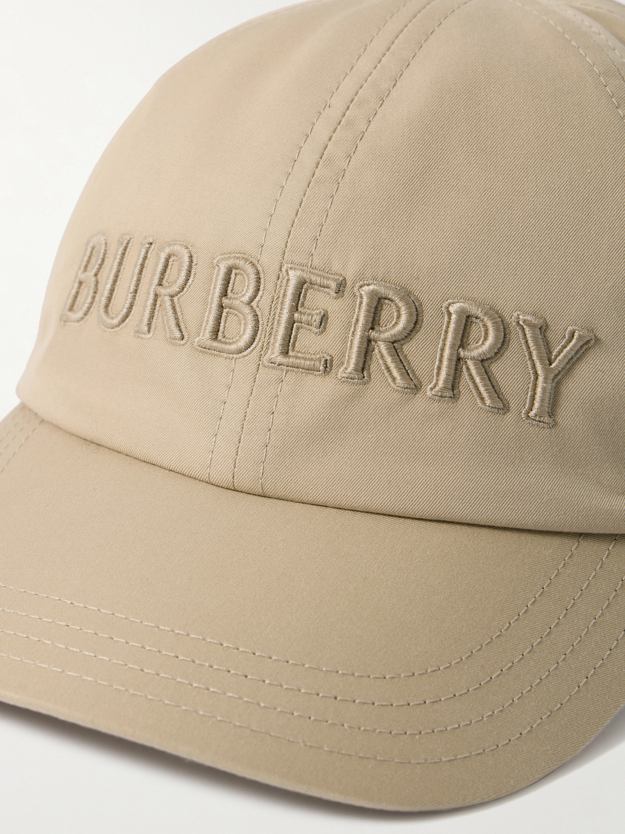 Shop Burberry Embroidered Cotton-twill Baseball Cap In Cream