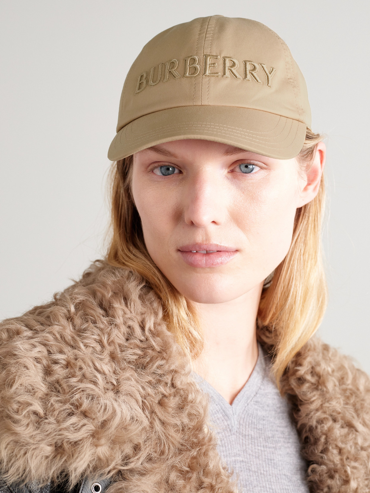 Shop Burberry Embroidered Cotton-twill Baseball Cap In Cream