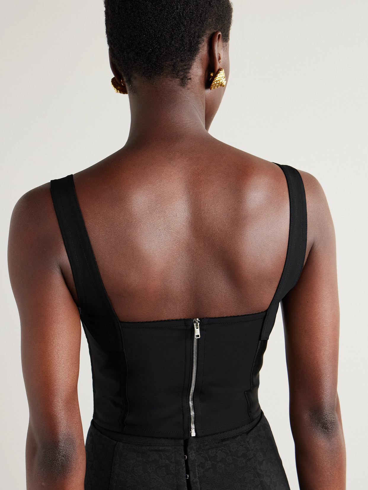 Crepe-Trimmed Satin Bustier Top