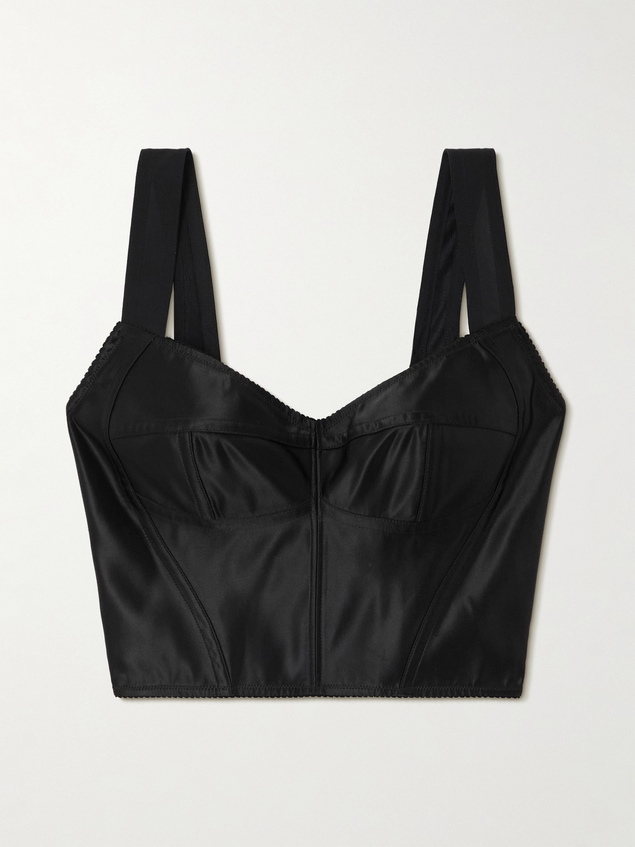 Dolce & Gabbana Crepe-trimmed Satin Bustier Top In Black