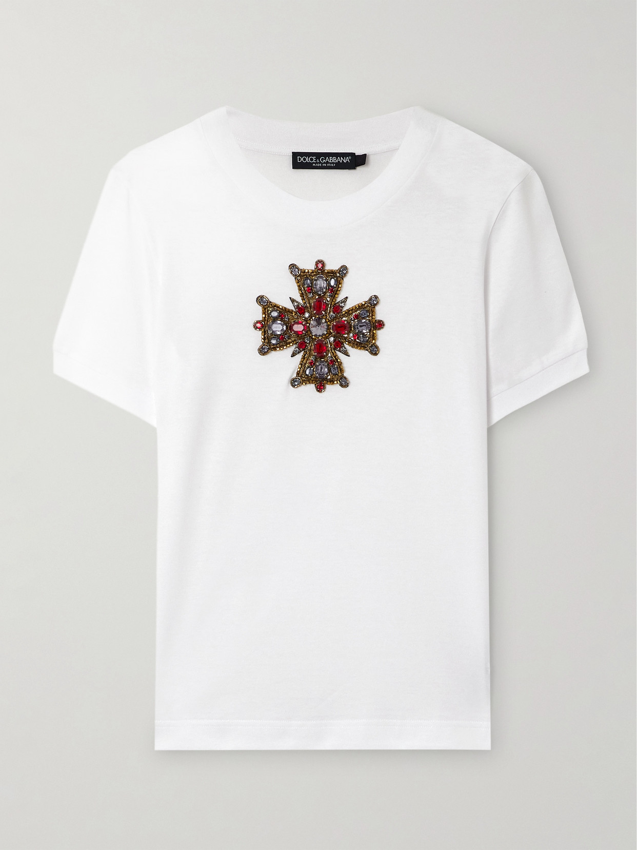 Dolce & Gabbana Embellished Cotton-jersey T-shirt In White