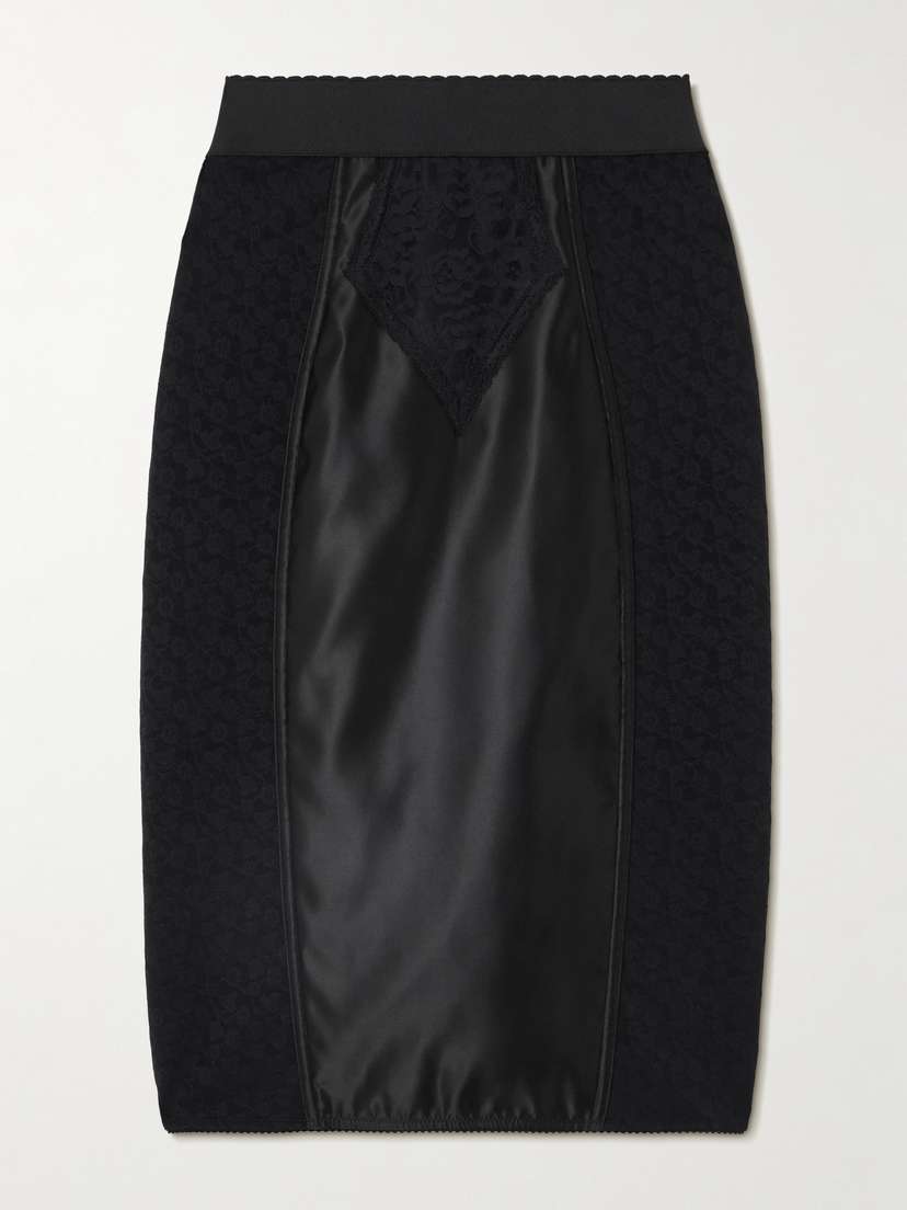Dolce & Gabbana Paneled Satin And Lace Midi Skirt