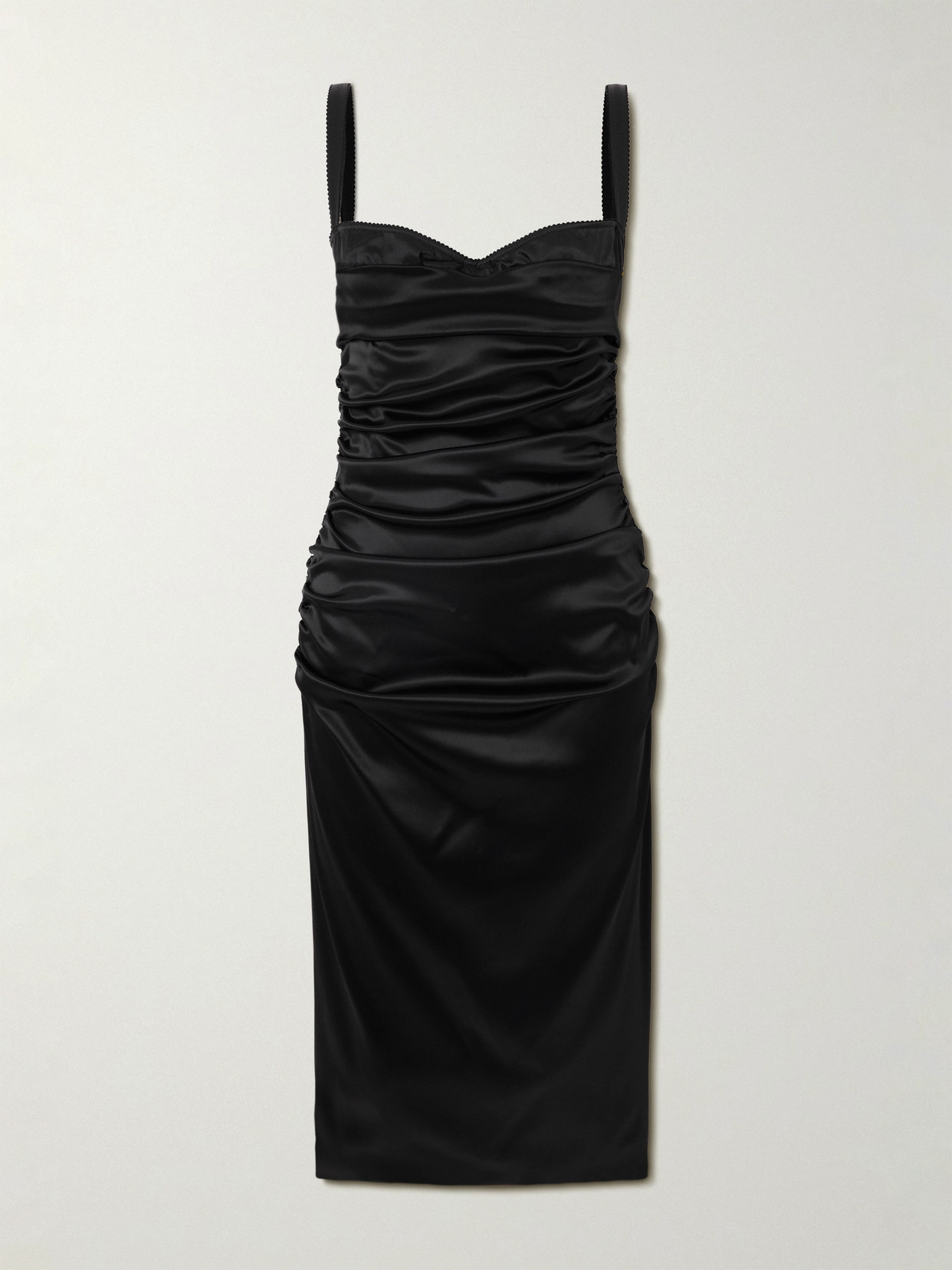 Dolce & Gabbana Gathered Satin Bustier Midi Dress In Black