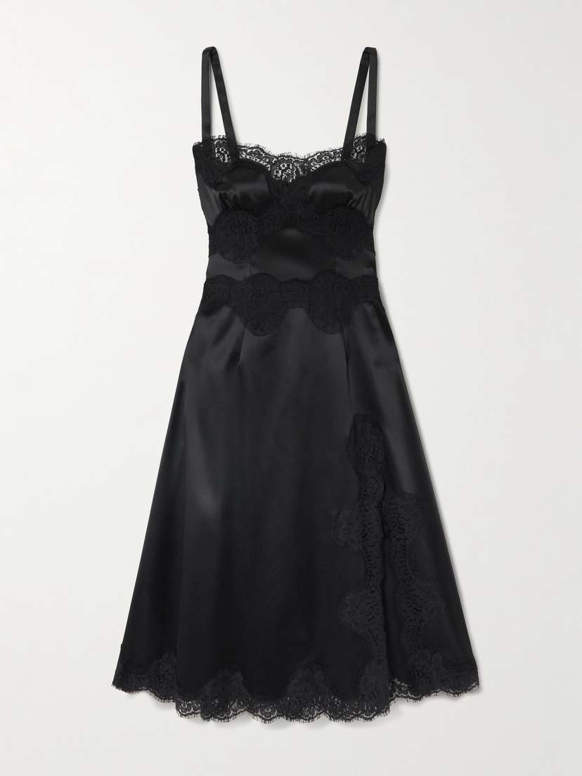Dolce & Gabbana Lace-trimmed Satin Midi Dress