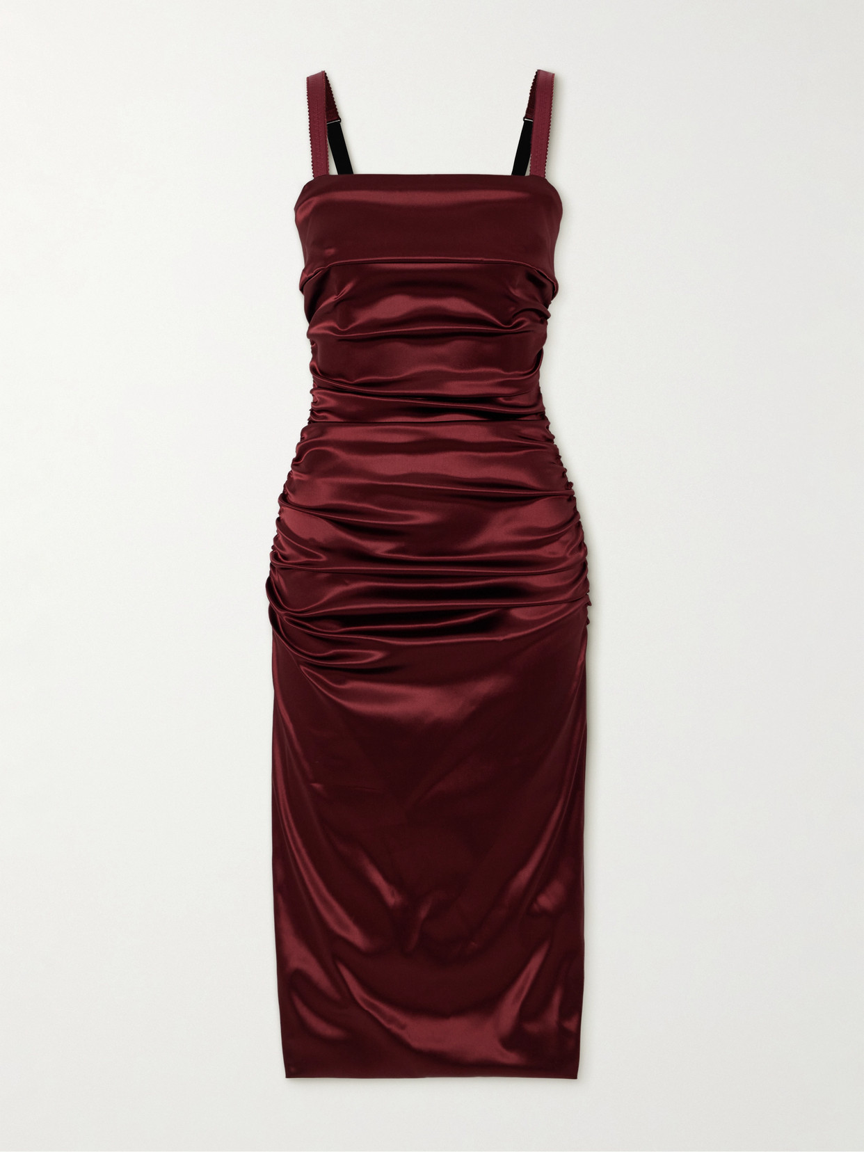 Dolce & Gabbana Ruched Satin Midi Dress In Red