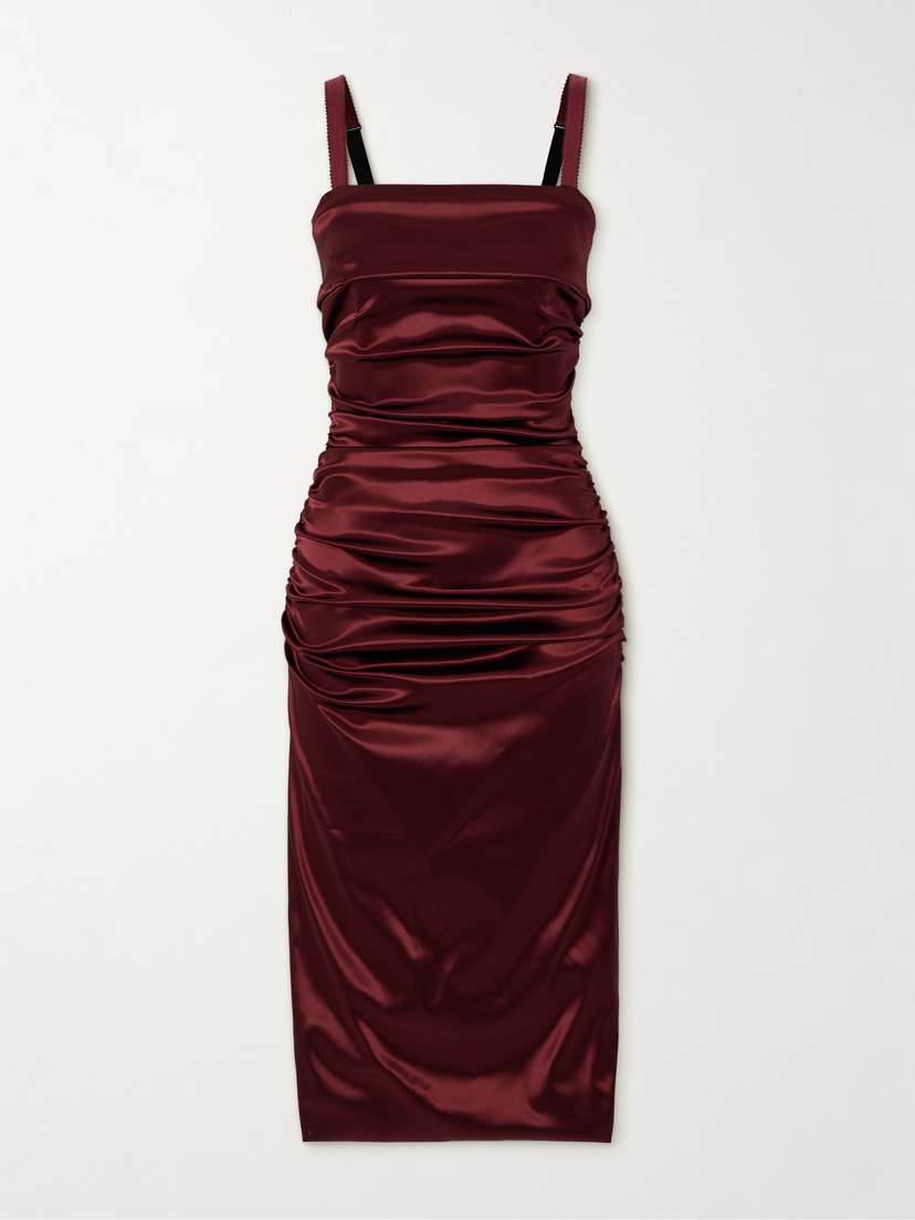 Dolce & Gabbana Ruched Satin Midi Dress