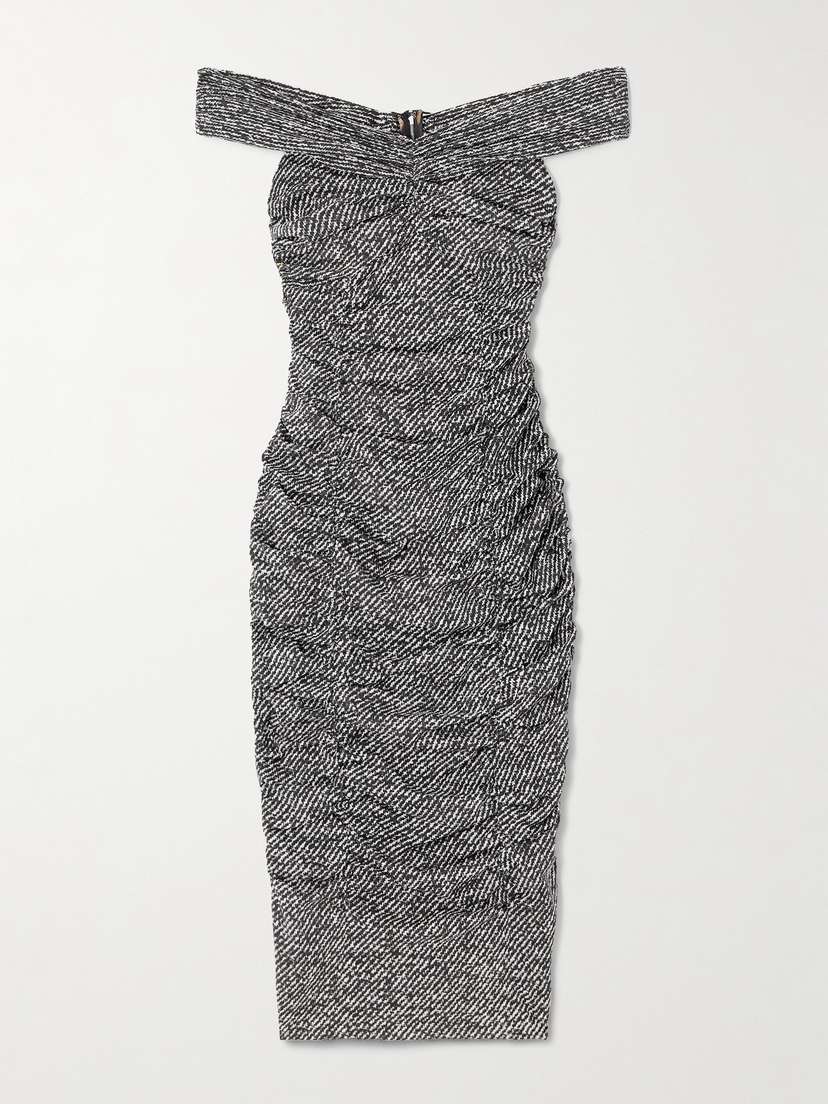 Dolce & Gabbana Off-the-shoulder Gathered Printed Silk-blend Midi Dress