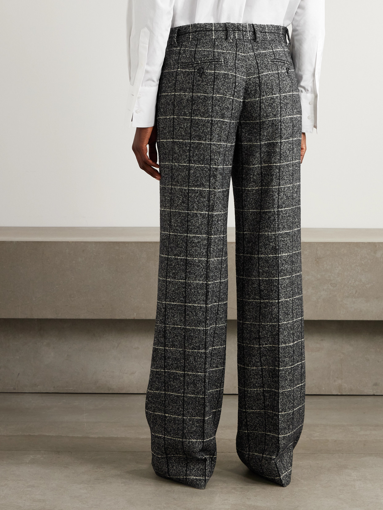 Dolce & Gabbana Checked Wool-blend Wide-leg Pants In Gray