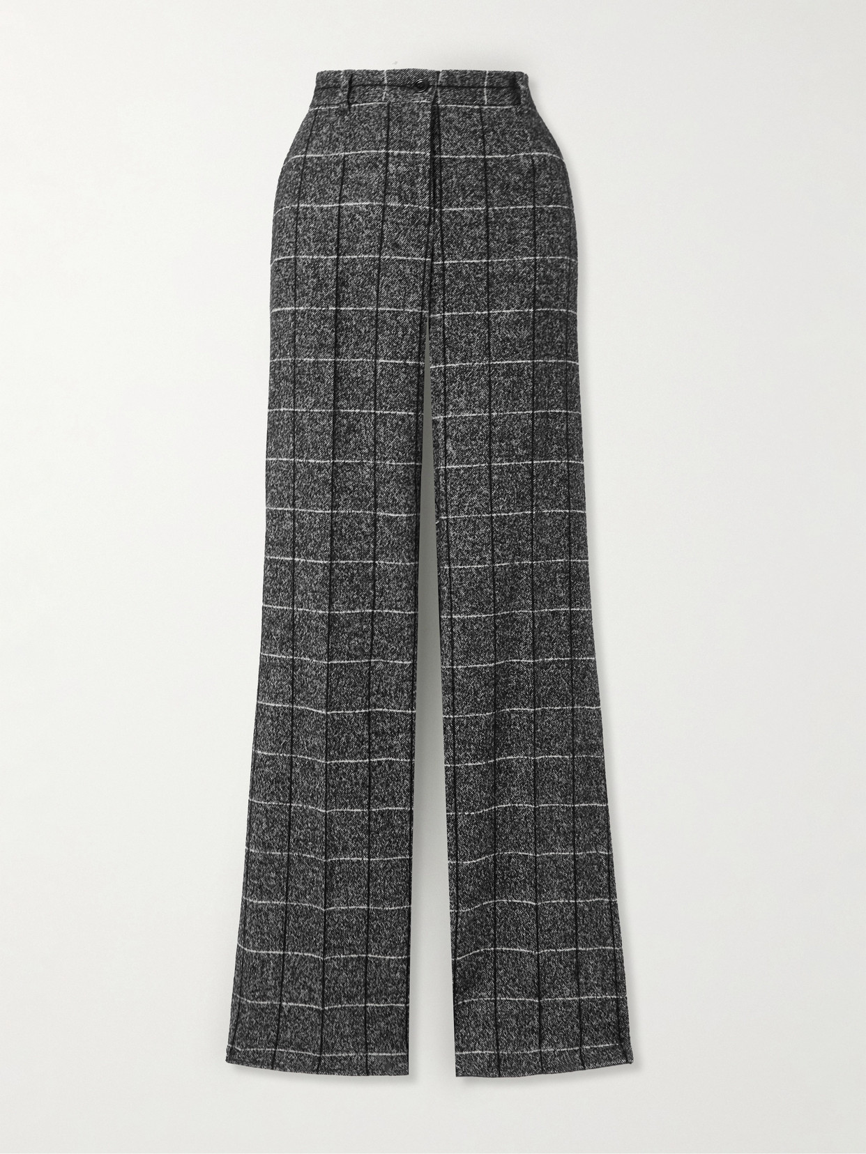 Dolce & Gabbana Checked Wool-blend Wide-leg Pants In Gray