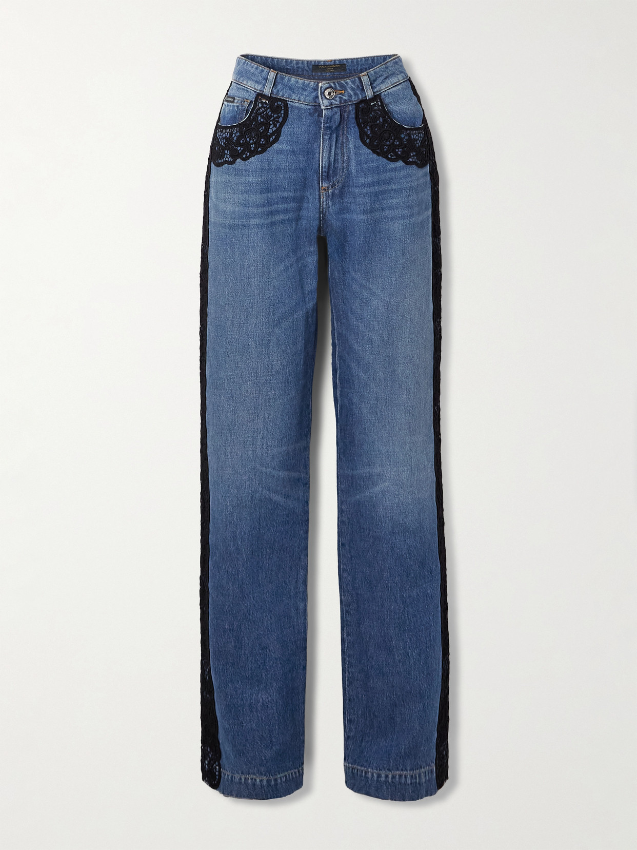 Dolce & Gabbana Lace-trimmed Mid-rise Straight-leg Jeans In Blue