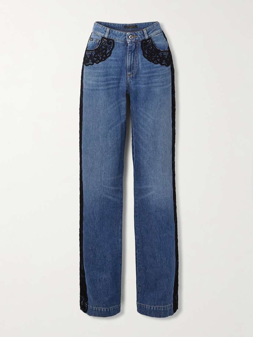 Dolce & Gabbana Lace-trimmed Mid-rise Straight-leg Jeans