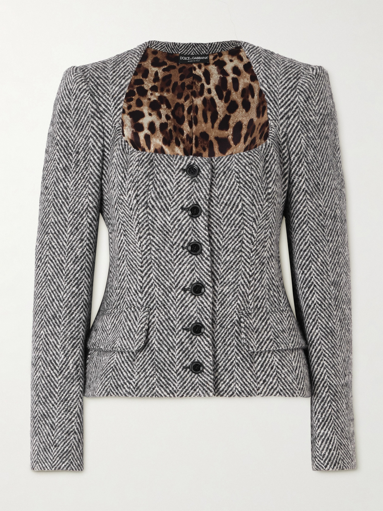 Dolce & Gabbana Herringbone Wool Jacket In Gray