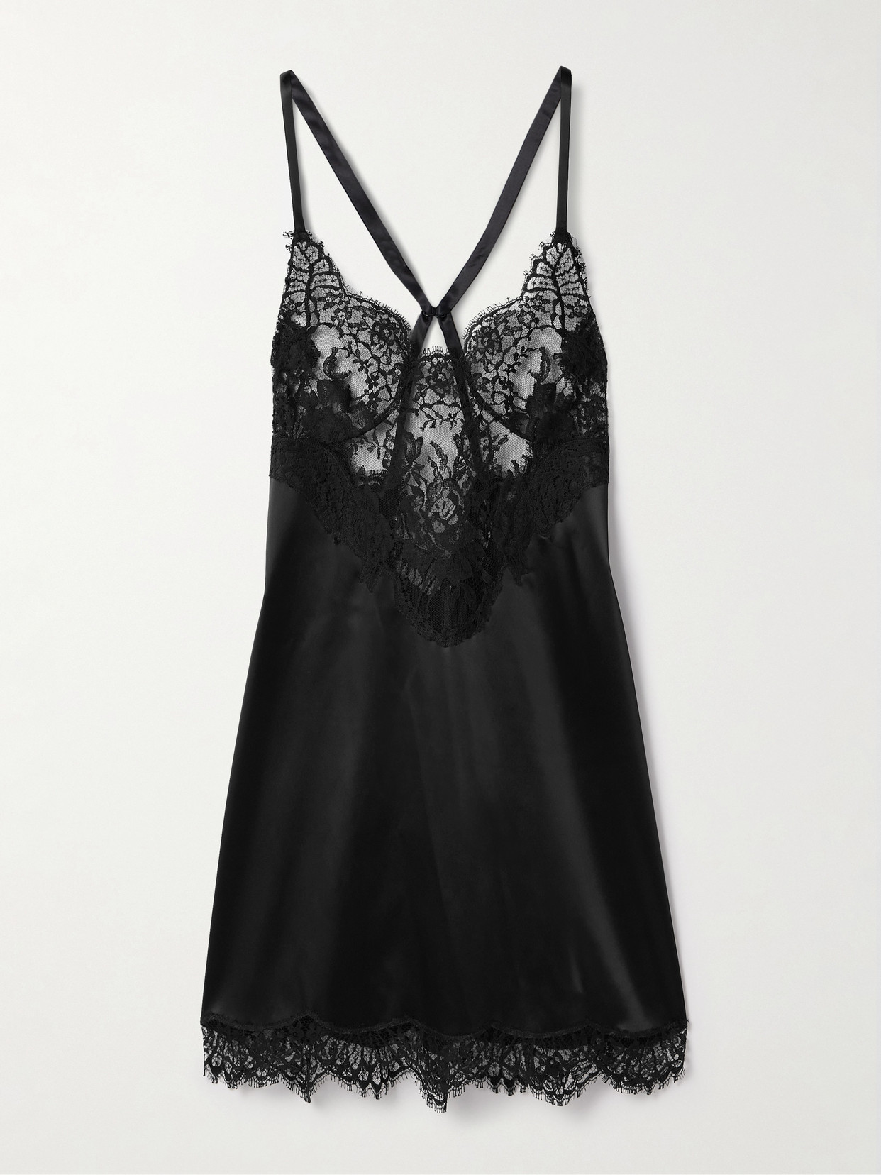 Dolce & Gabbana Lace-trimmed Satin Mini Dress In Black