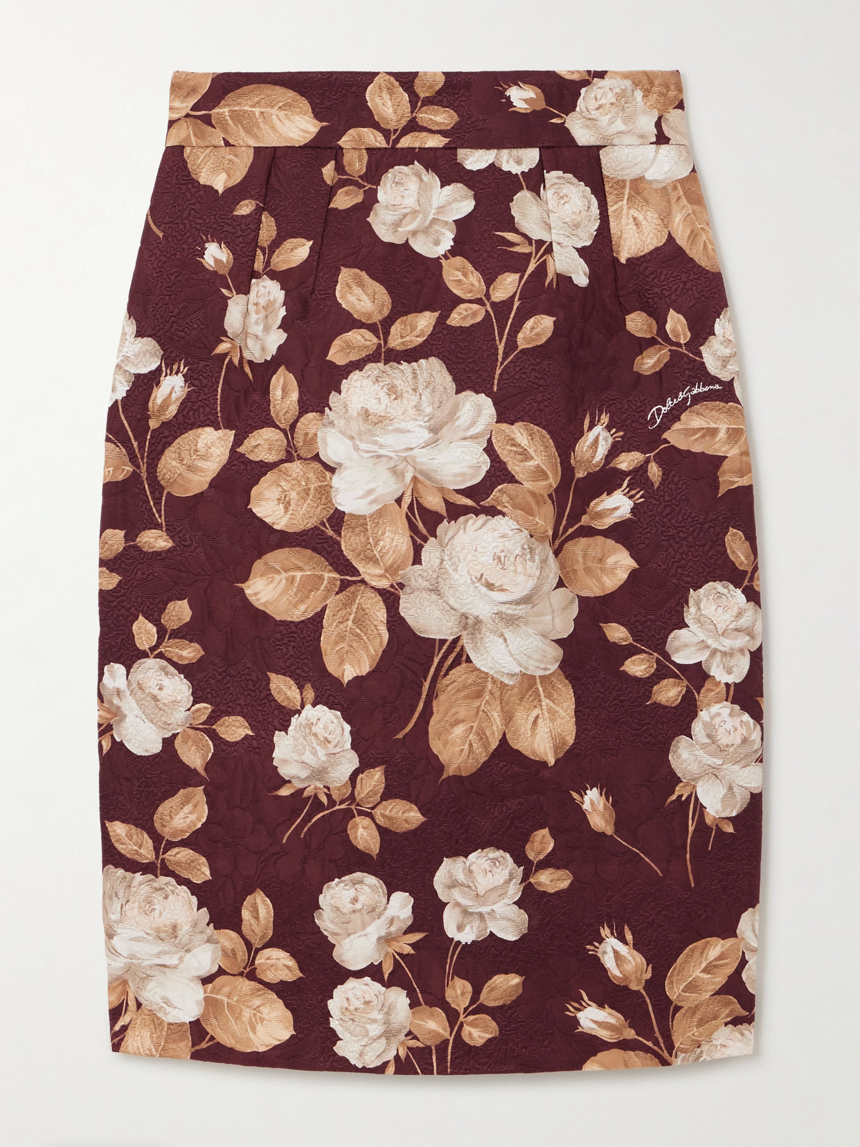 Dolce & Gabbana Floral-print Cotton-blend Jacquard Skirt In Brown