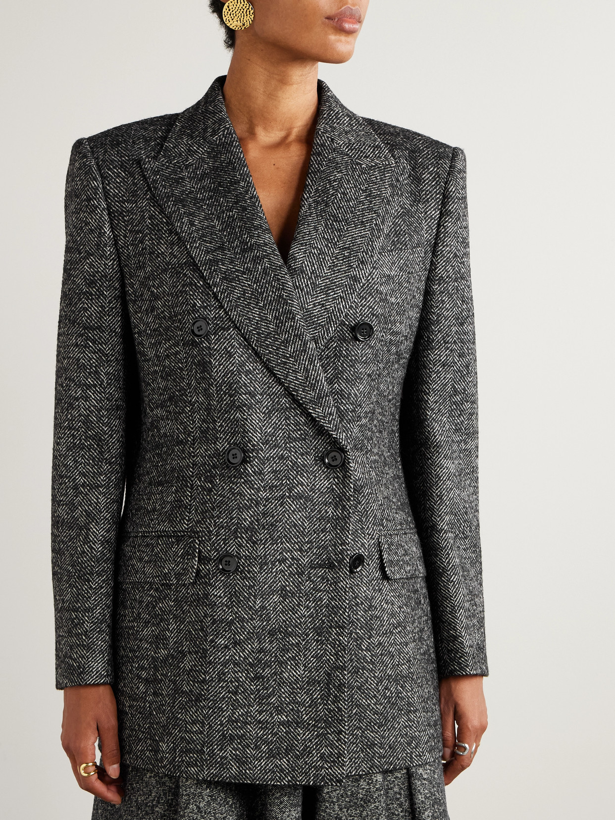 Dolce & Gabbana Double-breasted Herringbone Wool-blend Blazer In Gray