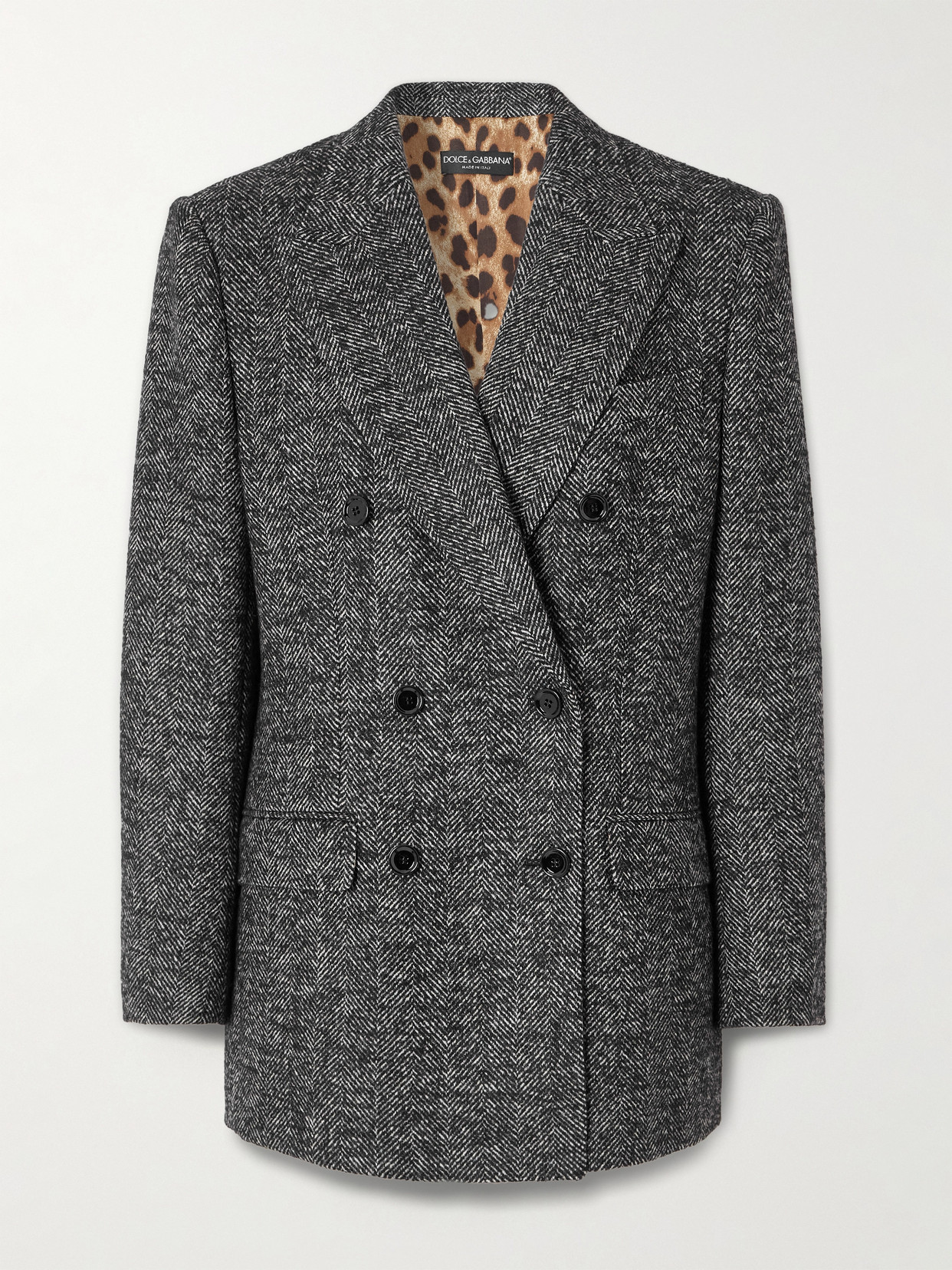 Dolce & Gabbana Double-breasted Herringbone Wool-blend Blazer In Gray