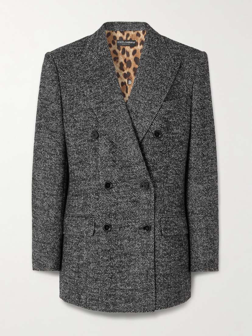 Dolce & Gabbana Double-breasted Herringbone Wool-blend Blazer