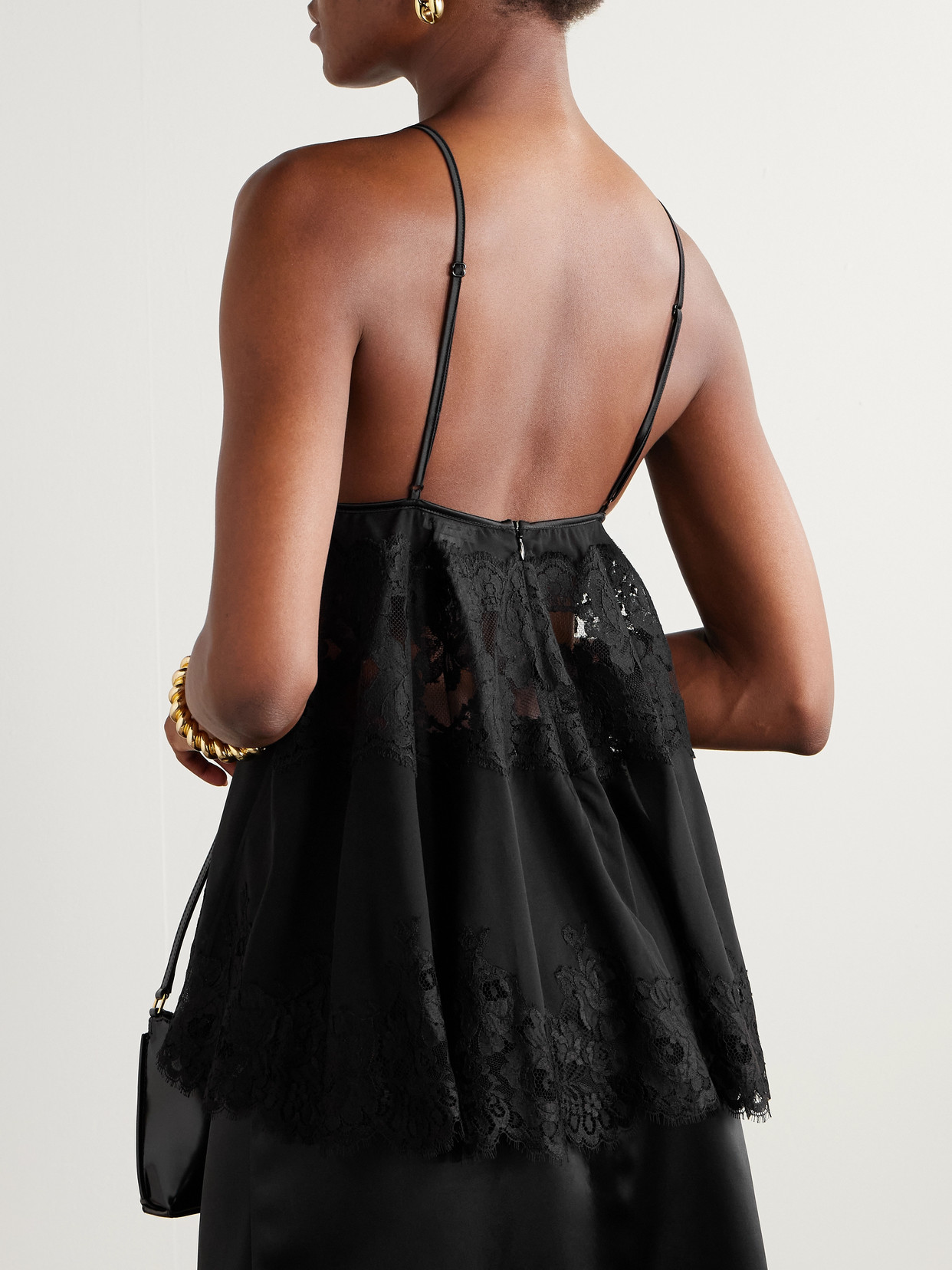 Dolce & Gabbana Scalloped Lace-trimmed Chiffon Camisole In Black