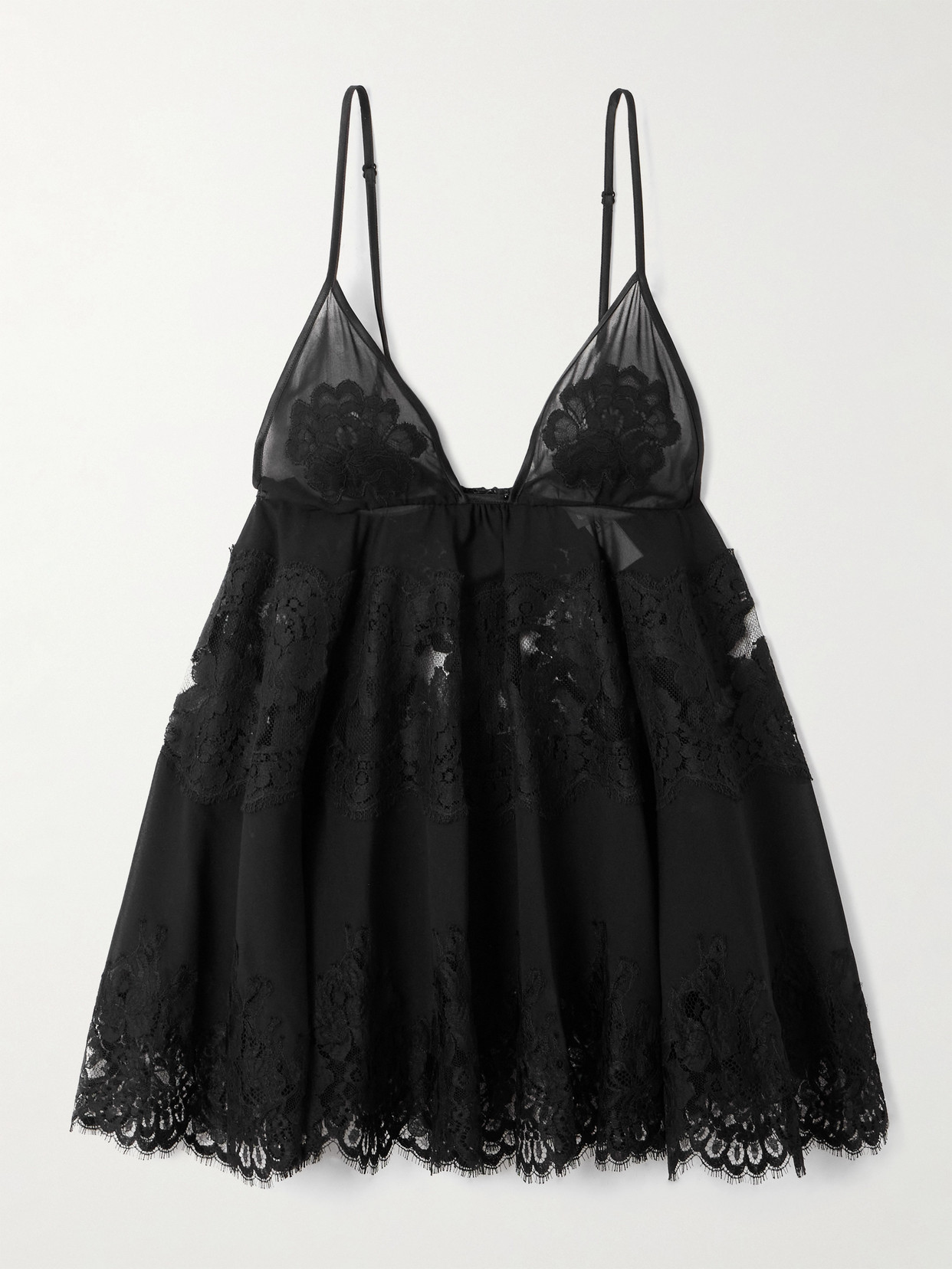 Dolce & Gabbana Scalloped Lace-trimmed Chiffon Camisole In Black