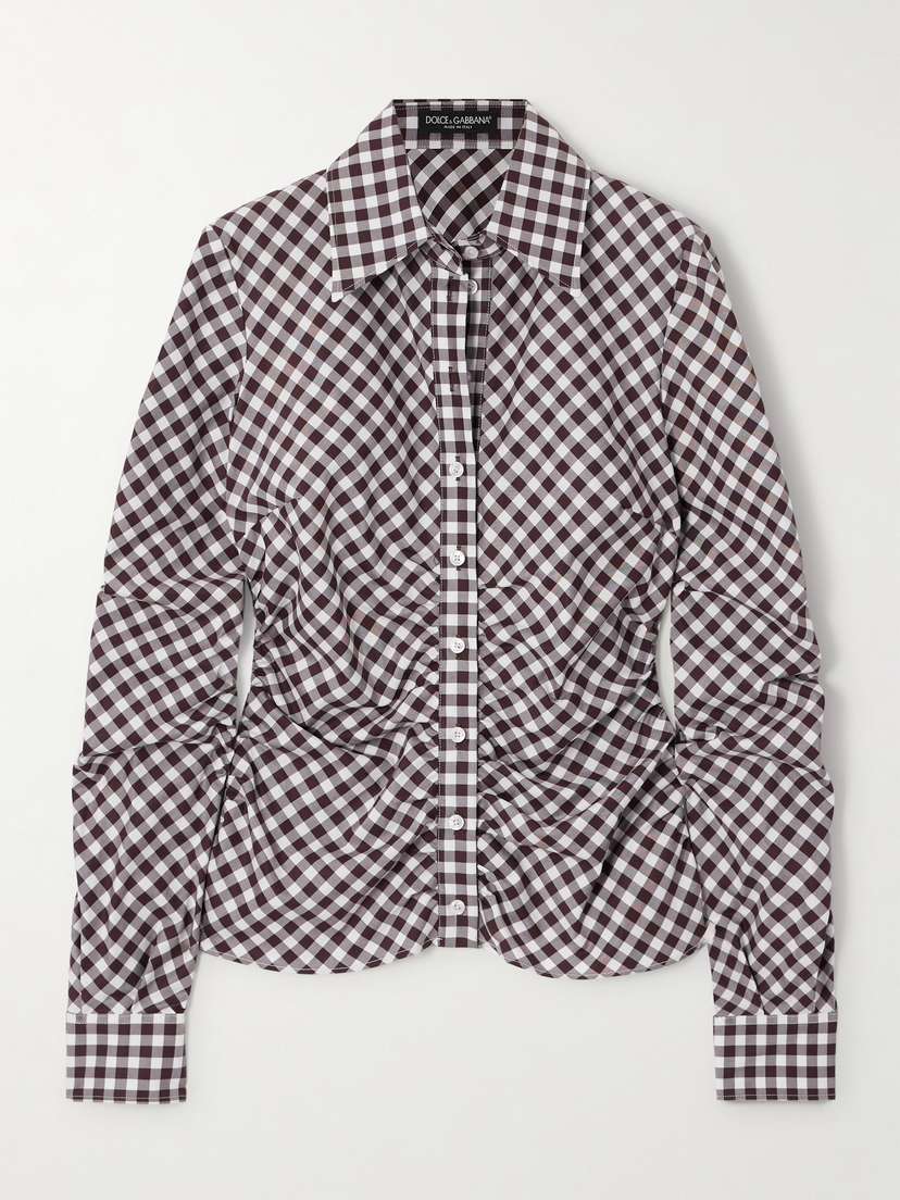 Dolce & Gabbana Ruched Gingham Cotton Shirt