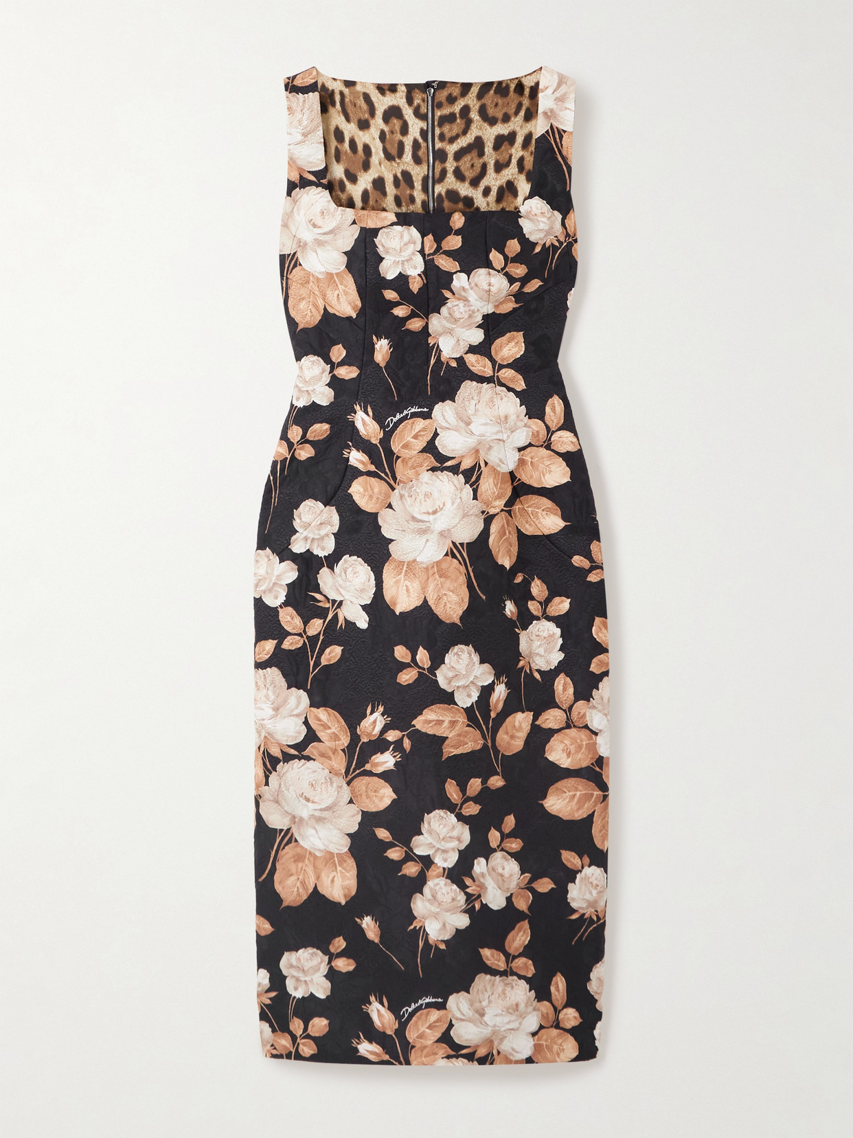 Dolce & Gabbana Cotton And Silk-blend Jacquard Midi Dress In Black