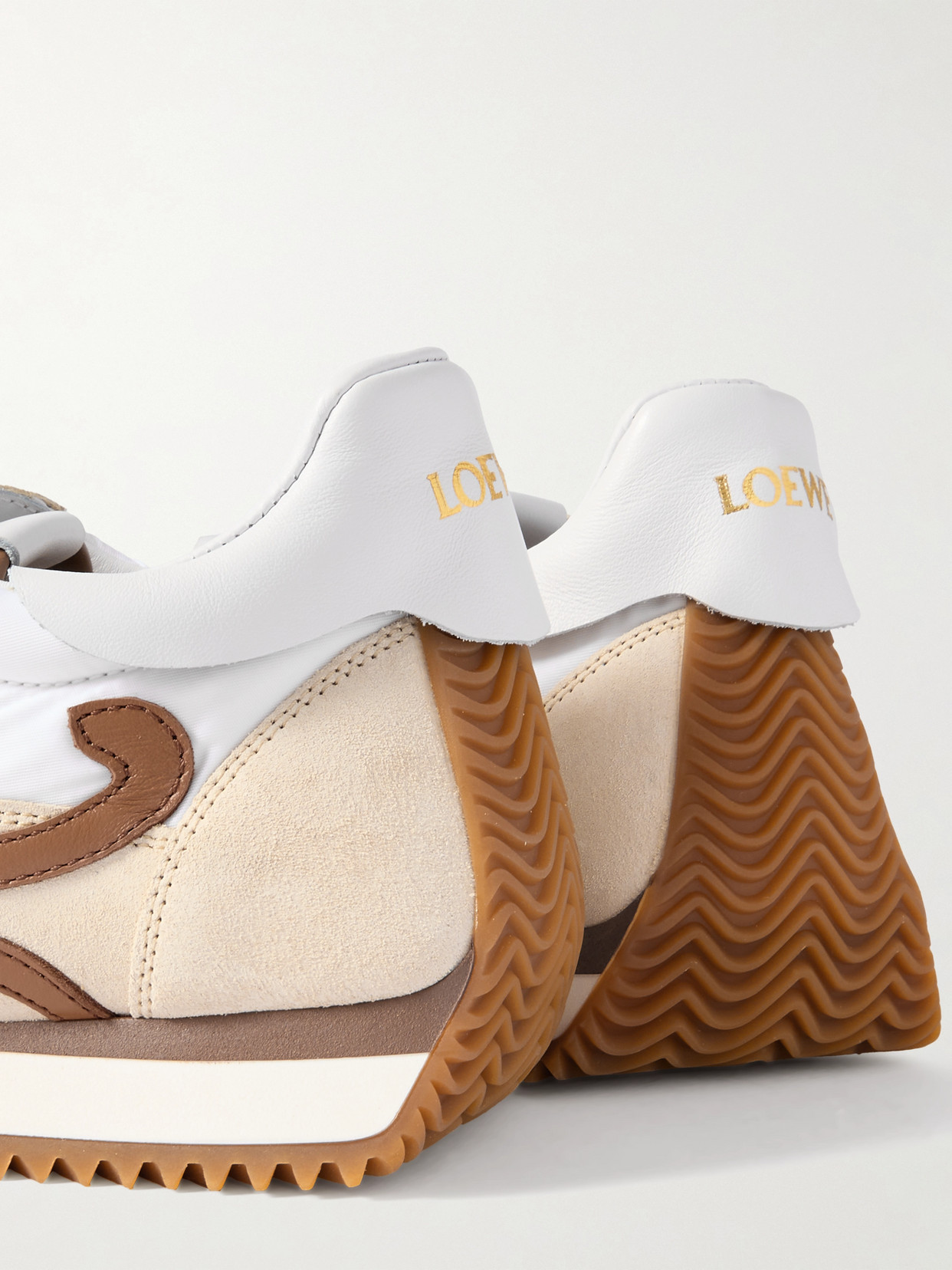 Loewe Flow Runner 2.0 Sneakers In White/brown Nylon And Suede Women In Animal Print