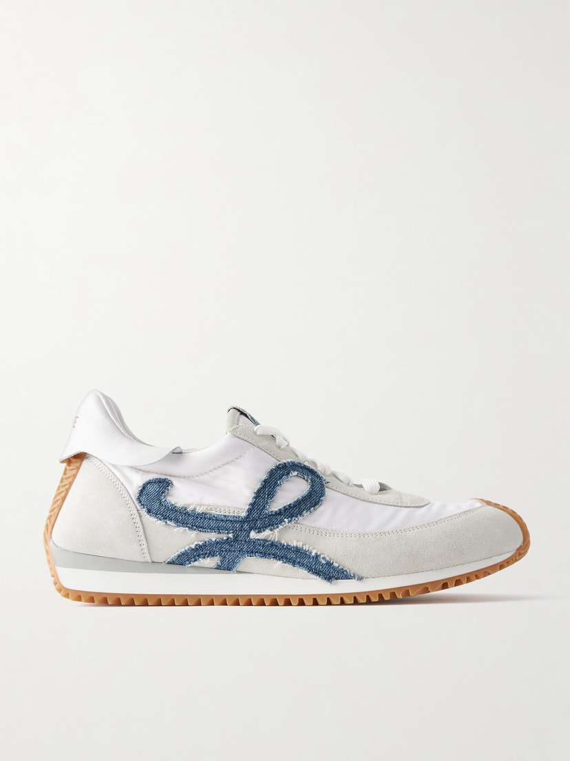 Loewe Flow Runner Denim-trimmed Shell And Suede Sneakers