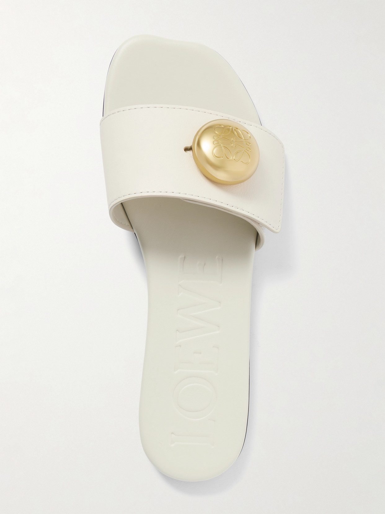 Loewe Pebble Leather Slides Gold-tone Embellishment In White