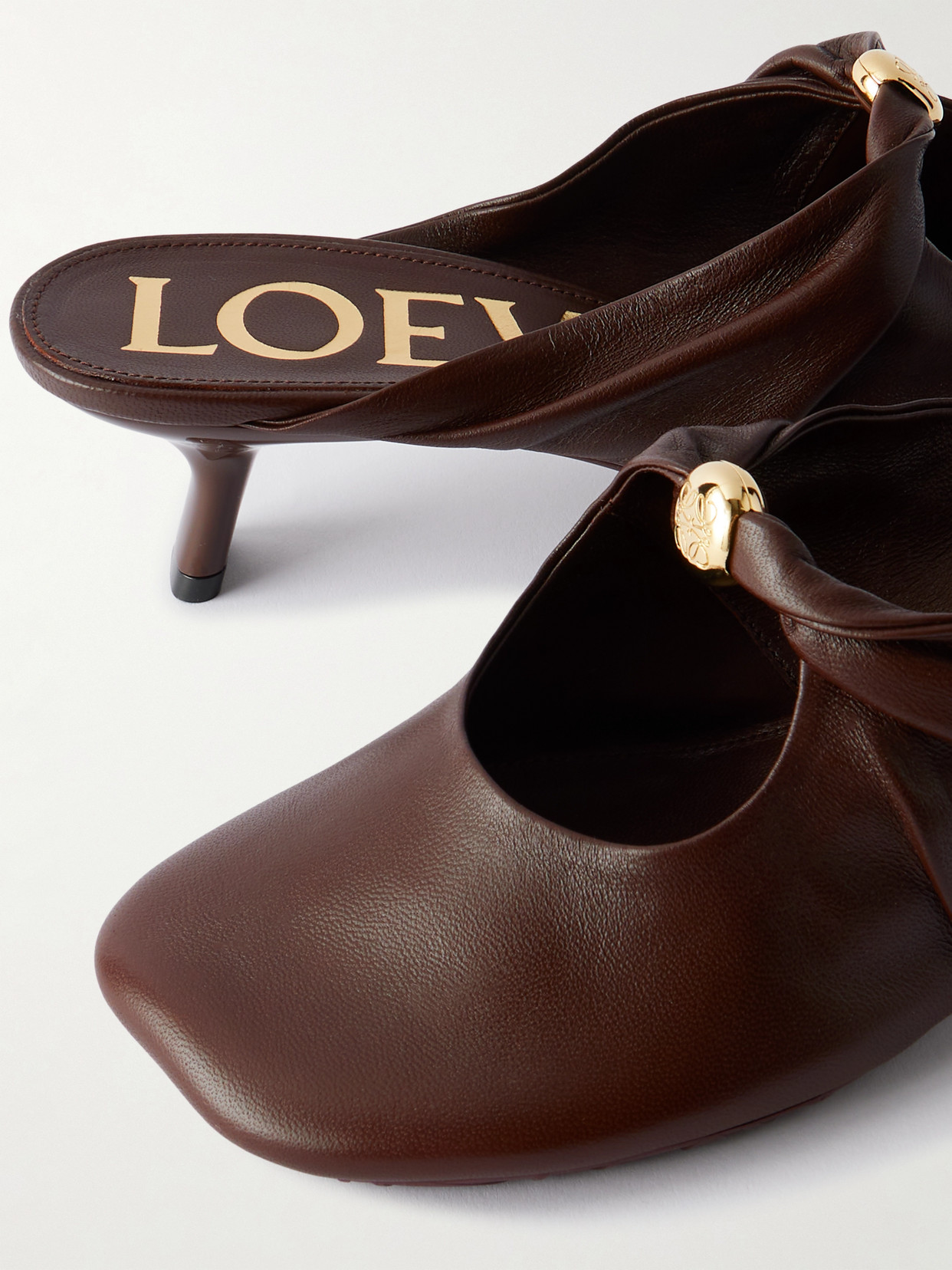 Loewe Pebble Embellished Cutout Leather Mules In Brown