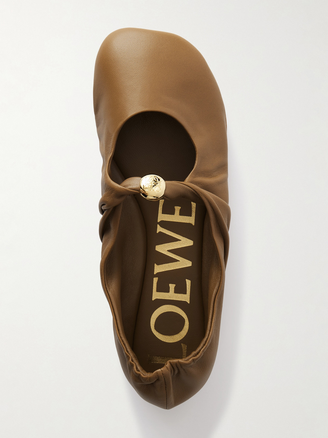 Loewe Embellished Leather Ballet Flats In Brown
