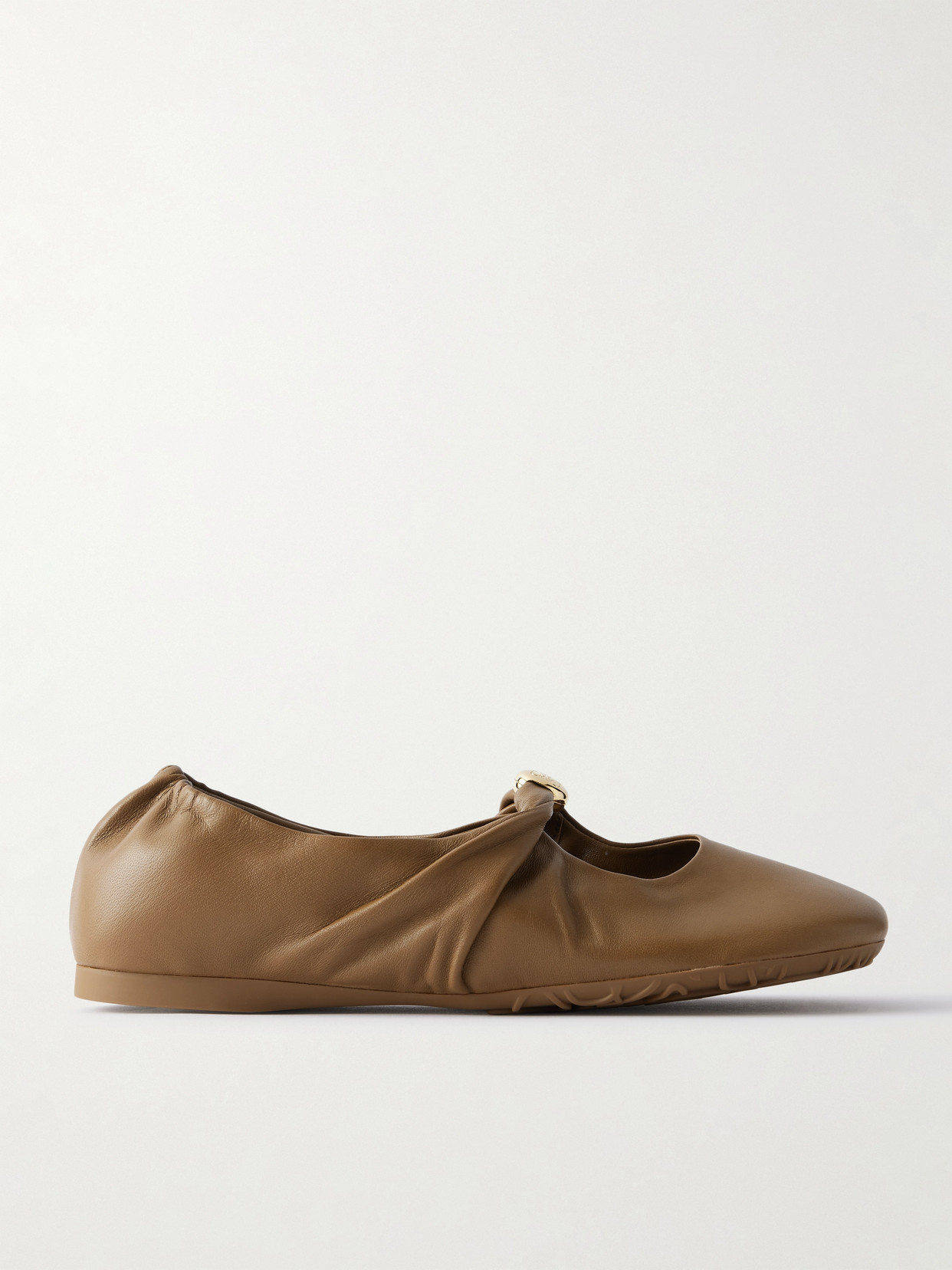 Loewe Embellished Leather Ballet Flats In Brown