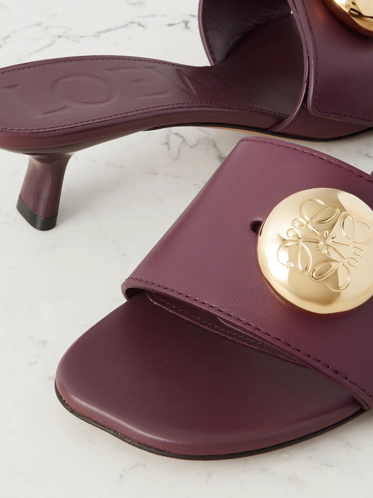 Loewe Leather Pebble Heeled Mules 45 In Purple
