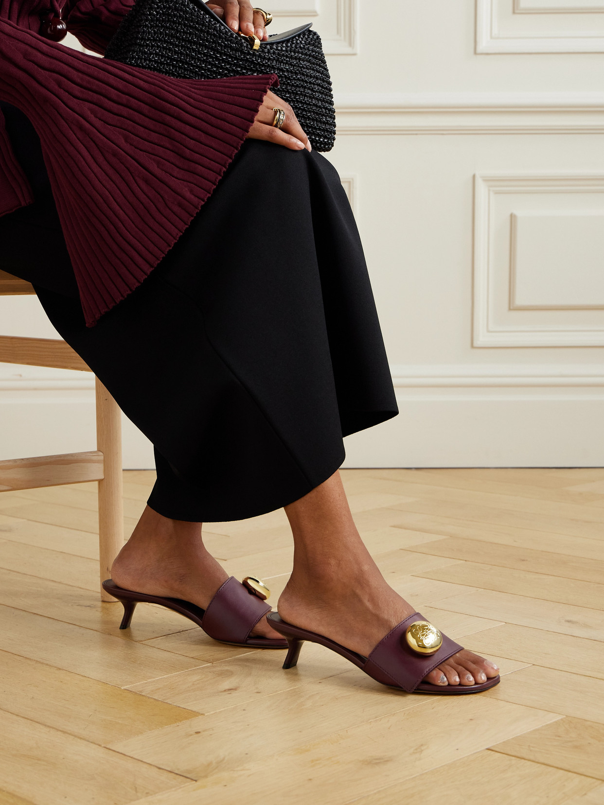 Loewe Leather Pebble Heeled Mules 45 In Purple
