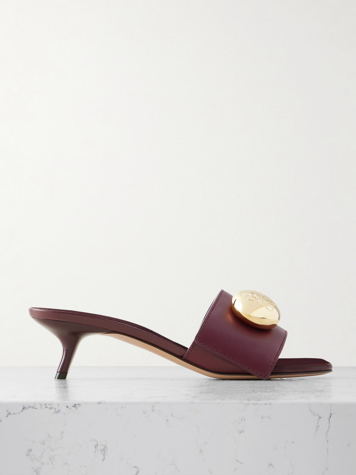 Loewe Leather Pebble Heeled Mules 45 In Purple