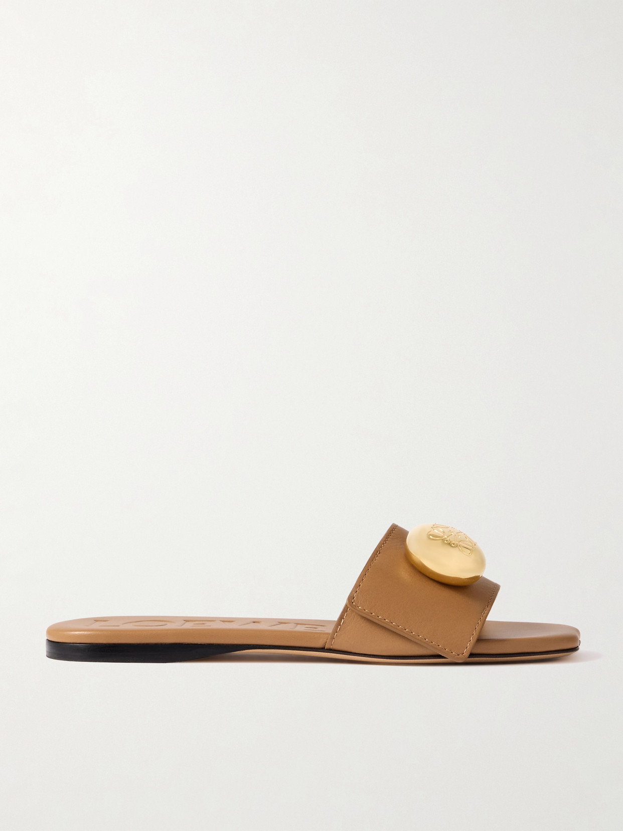 LOEWE - Pebble Embellished Leather Slides - Tan