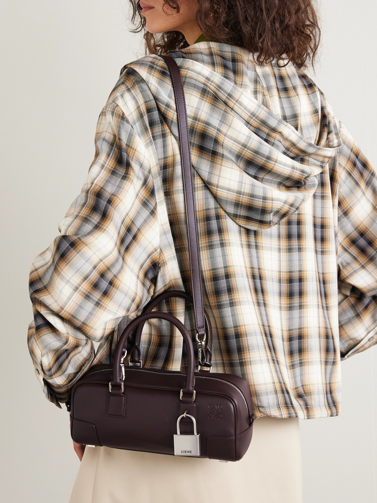 Loewe Structured Rectangular Handbag In Premium Calfskin Leather In Brown