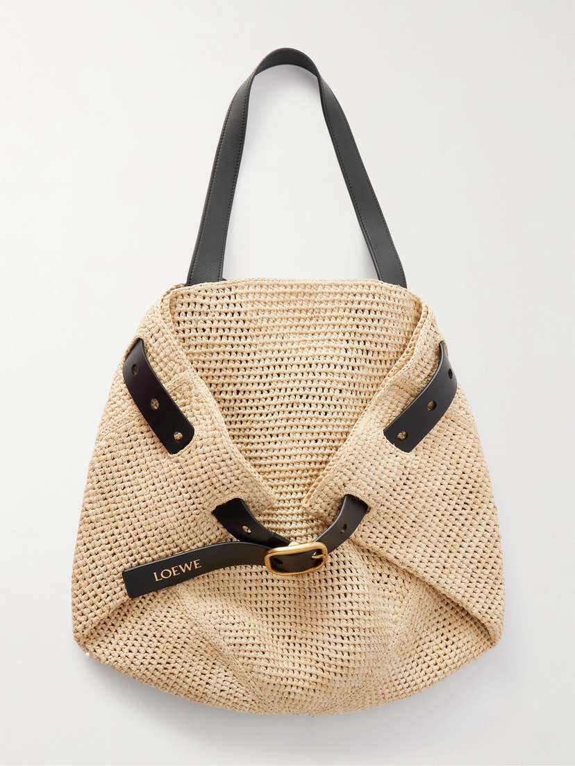 Loewe Punch Hole Medium Leather-trimmed Raffia Tote