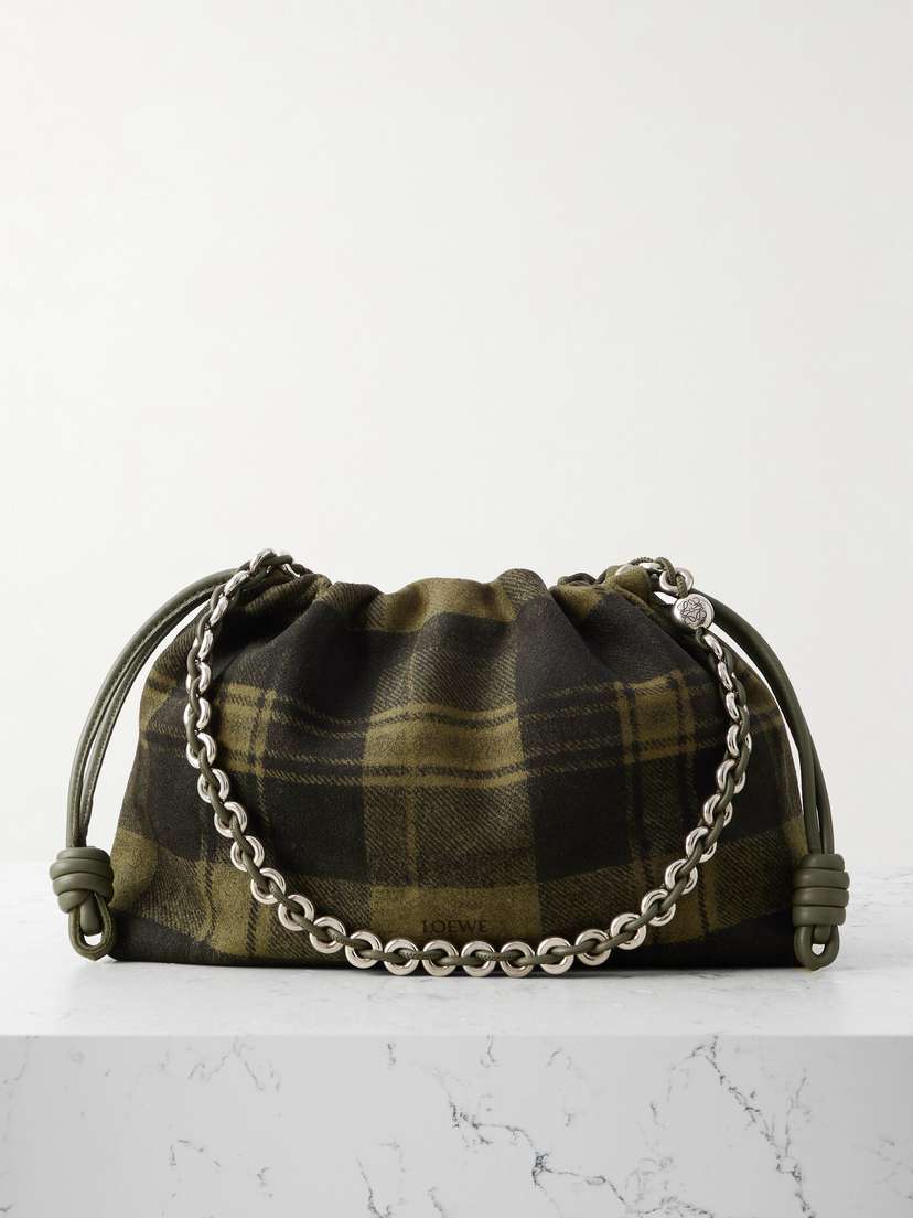 Loewe Flamenco Medium Leather-trimmed Checked Suede Shoulder Bag