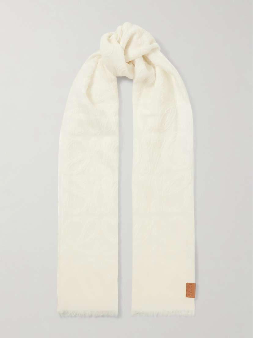 Loewe Frayed Wool And Silk-blend Jacquard Scarf