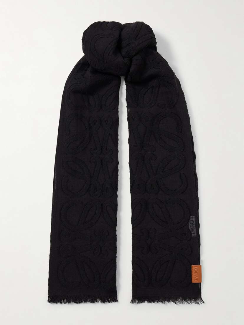 Loewe Frayed Wool And Silk-blend Jacquard Scarf