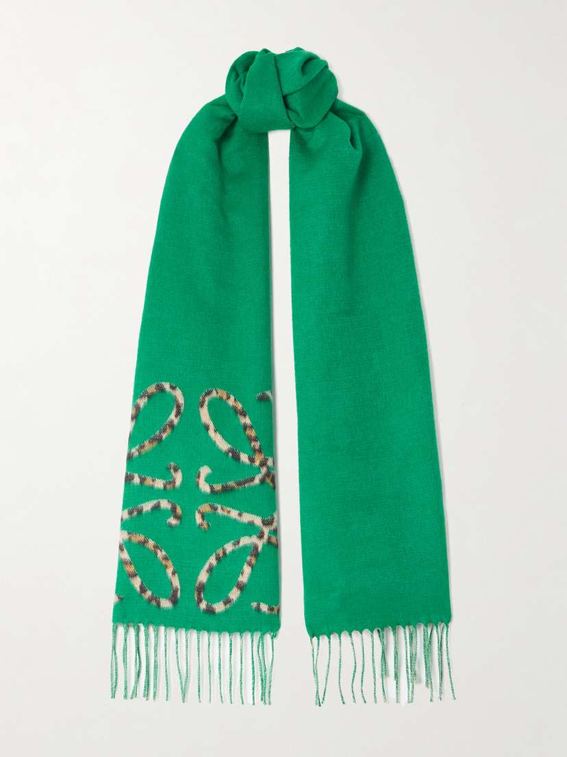 Loewe Fringed Reversible Leopard-print Silk And Cashmere-blend Scarf